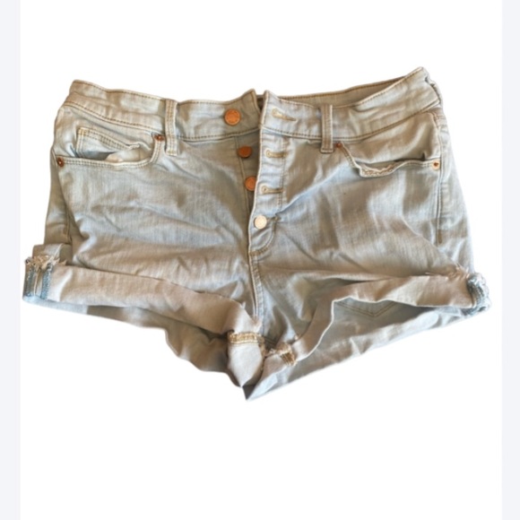 Target Stretchy! High Rise Denim Light Blue Jean Shorts Midi hi-rise size 8 29 - Picture 1 of 7